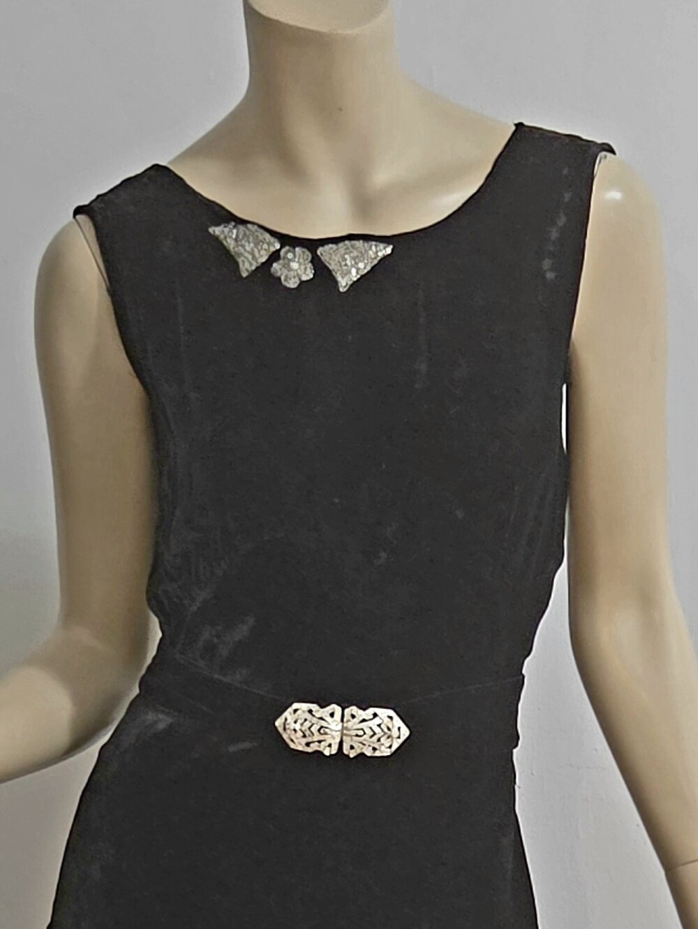 Antique 1910 Silk Velour Bias Gown Crystal Beads